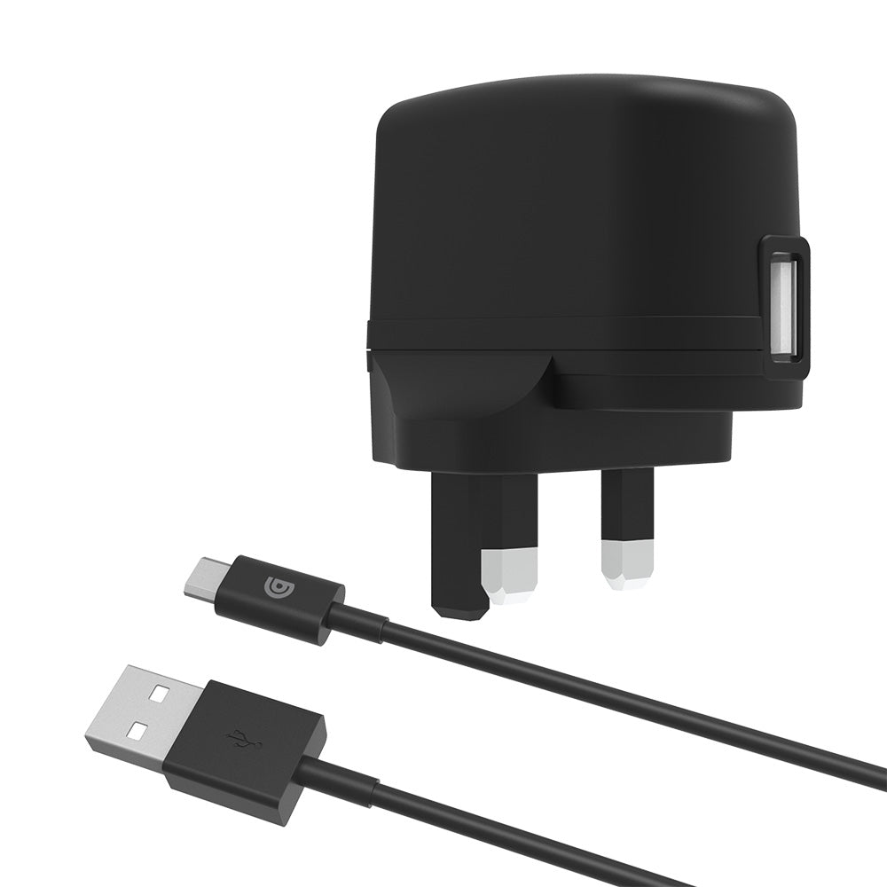 Single Port 2.4A Mains Charger, UK  w/ 1m Micro-USB Cable