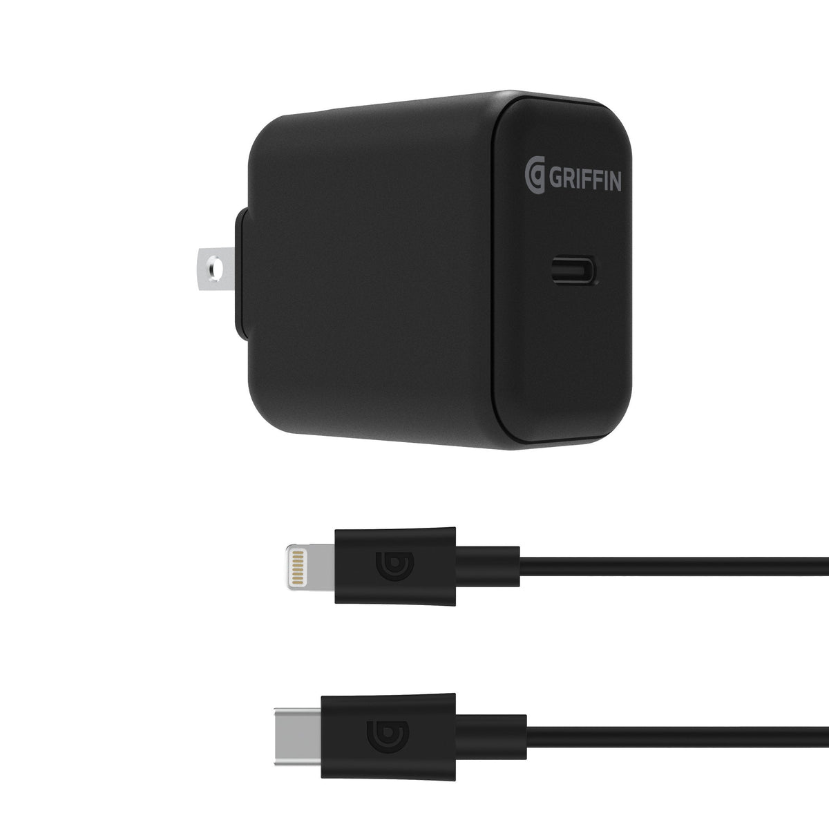 Griffin PowerBlock USB-C PD 18W Wall Charger with USB-C to Lightning Cable - Black