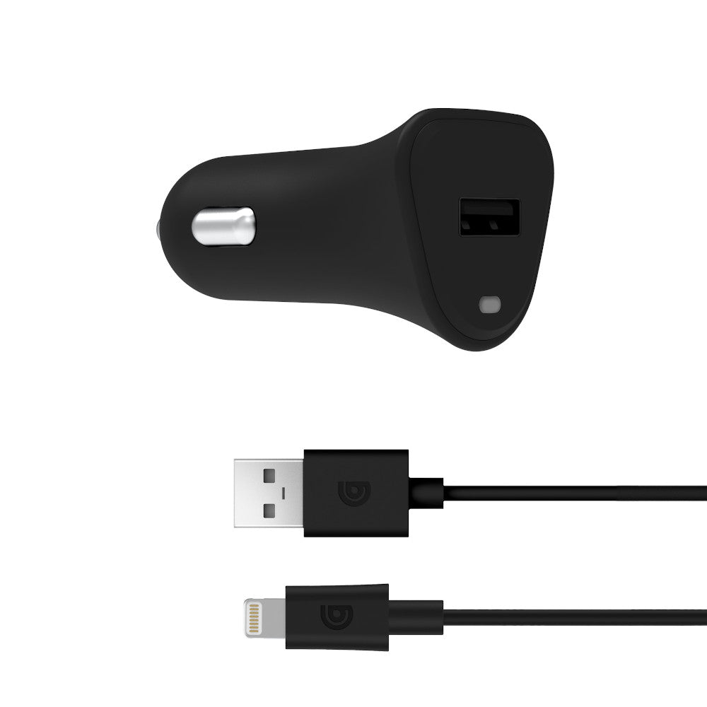 PowerJolt Universal USB-A 12W Car Charger with USB-A to Lightning Cable